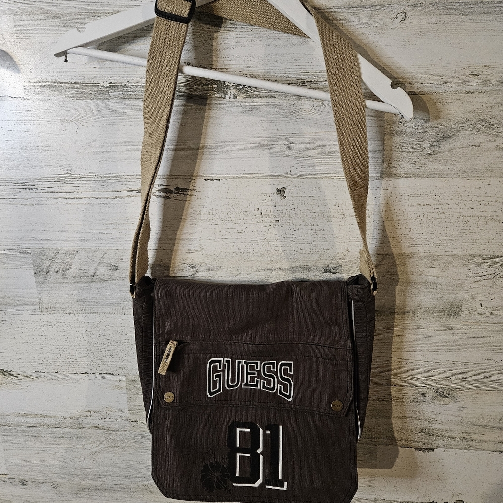 Vintage 90s Y2K GUESS Heavy Duty Canvas Shoulder Bag Brown